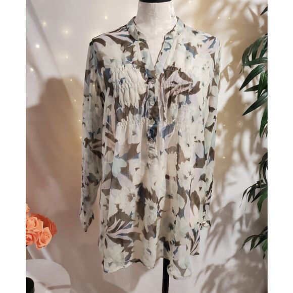 Coldwater Creek Sheer Floral Popover Shell Button Blouse Size 1X Layer Office - Picture 1 of 14